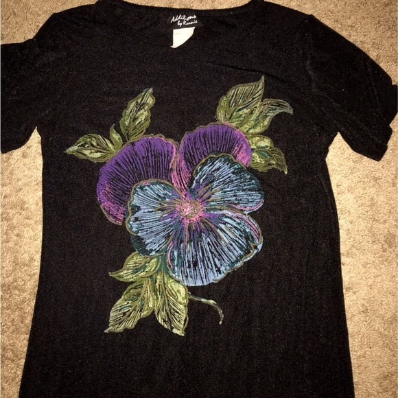 Additions by Ronnie Vintage black floral maxi dress stretchy Medium/Large - Picture 3 of 5